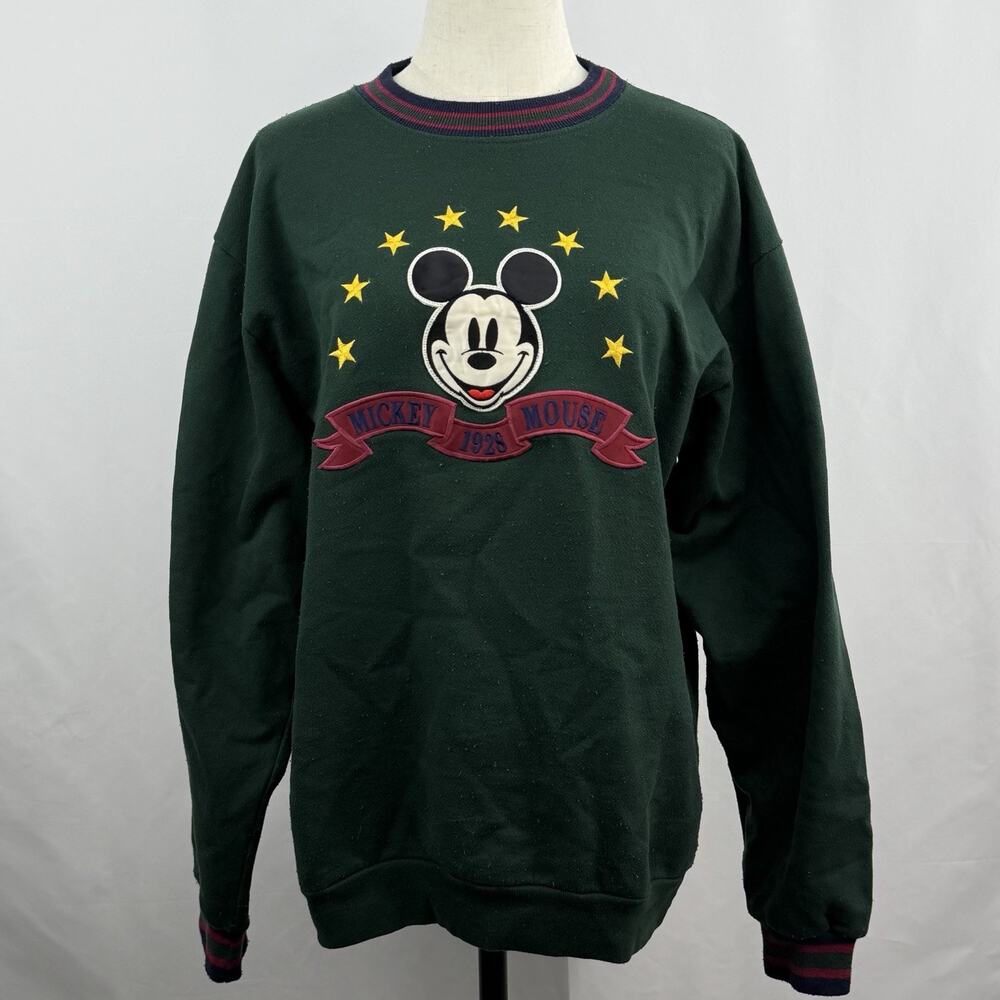 Vintage‎ 90s Mickey & Co Crewneck Sweatshirt Green Embroidered USA M
